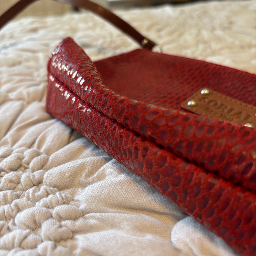 Sorial Red Textured Wristlet Pouch with Brown Strap - Picture 5 of 12